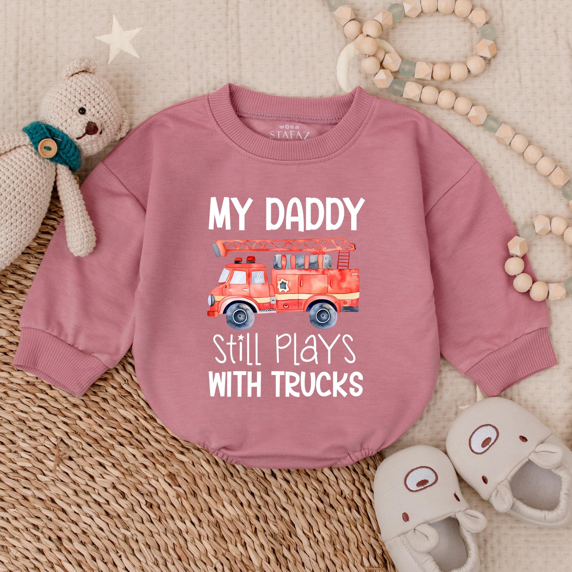 My Daddy Still Plays With The Trucks Baby Boy Bubble Romper Funny Dad Son Outfit Father's Day Gift Soft Cotton Comfortable Infant Clothes