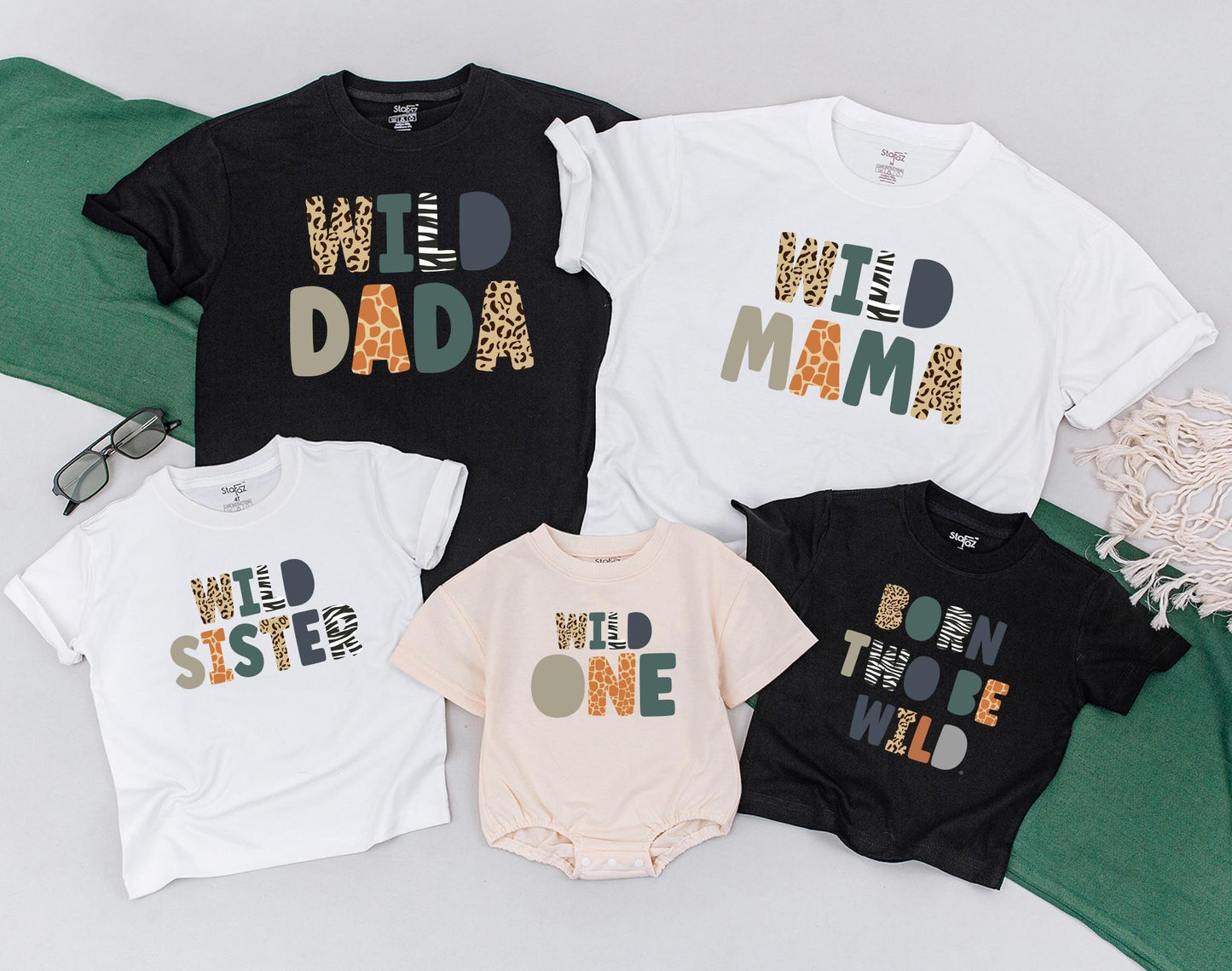 Born Two Be Wild Safari Birthday Matching Family Shirts 1st Two Wild Zoo Animal Squad Outfit Natural Cotton Comfortable