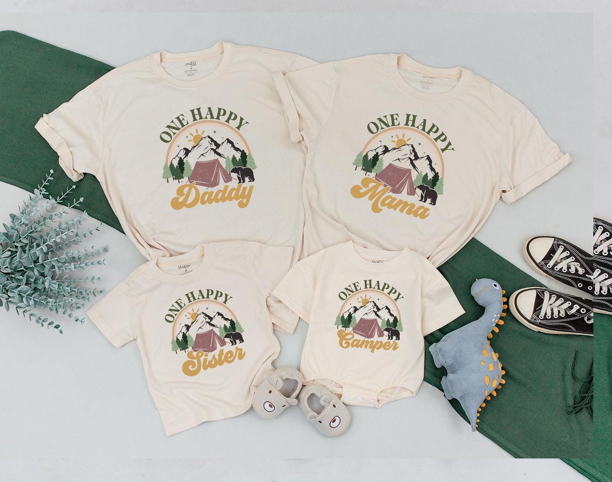 Matching Family Camping Shirts: One Happy Camper 1st Birthday Outfit, Camp Mommy & Me, Baby Romper, Natural & Comfortable