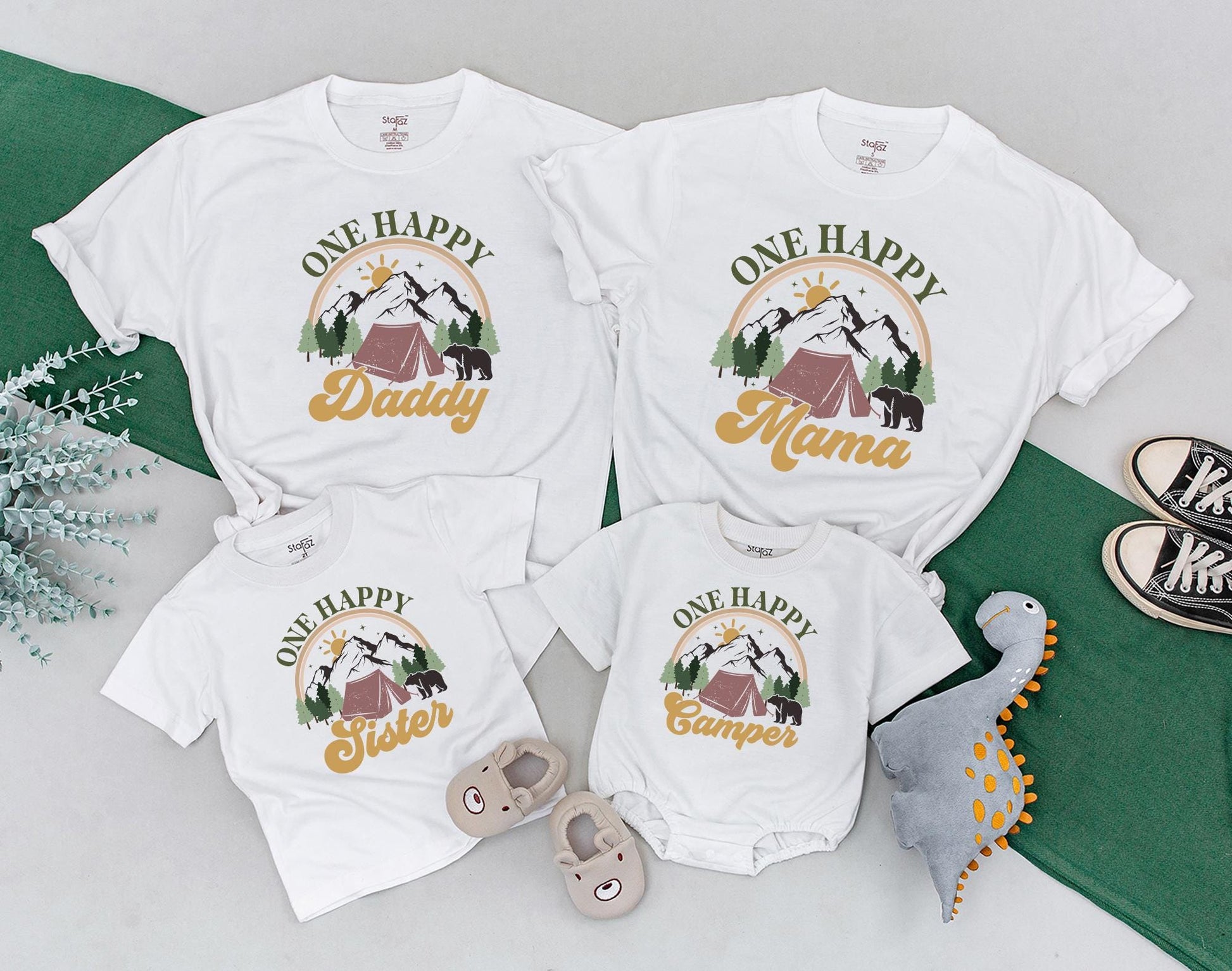 Matching Family Camping Shirts: One Happy Camper 1st Birthday Outfit, Camp Mommy & Me, Baby Romper, Natural & Comfortable