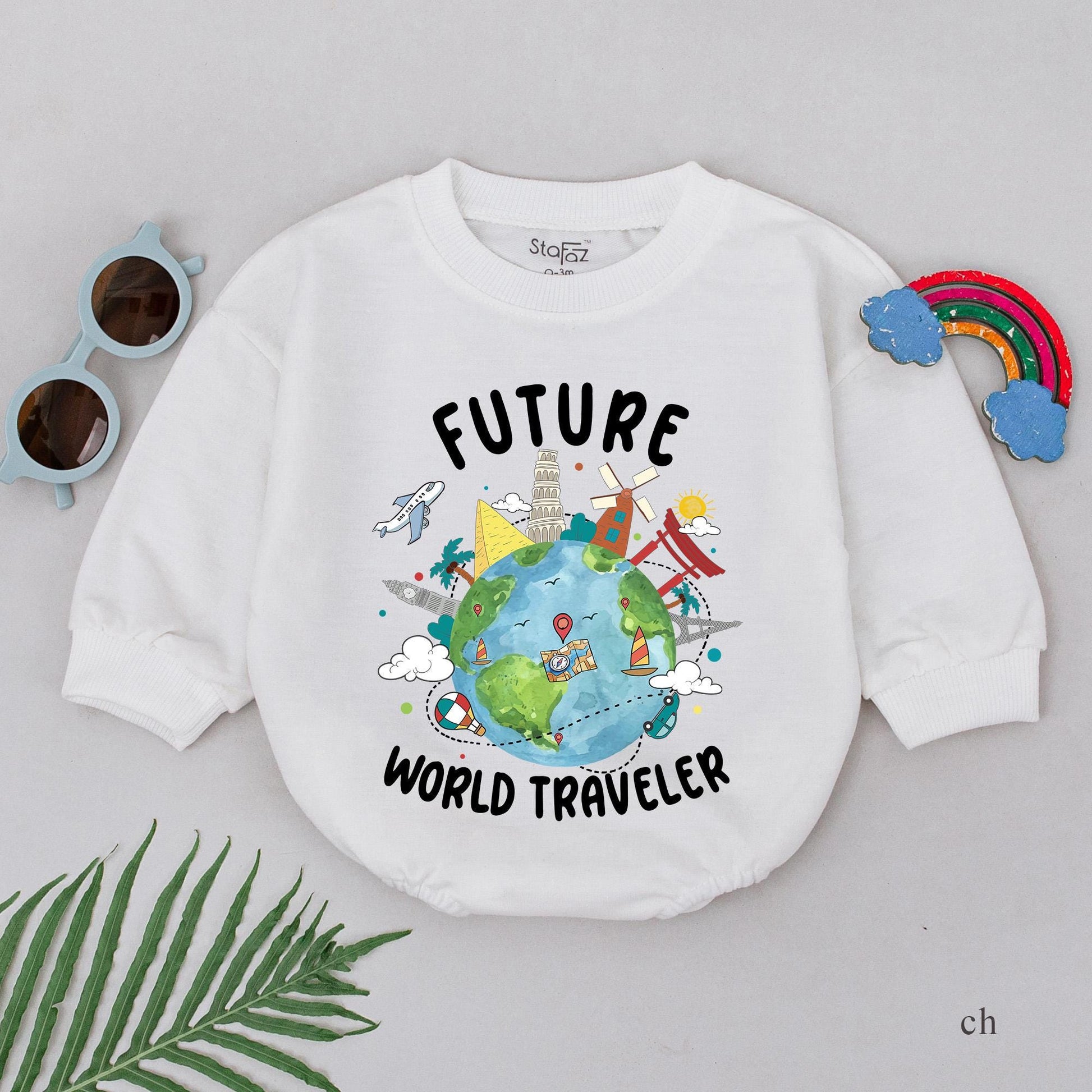 Future World Traveler Baby Romper Adventure Outfit, Cute Explorer Baby Boy or Girl Gift, Travel Baby Shower Gift 135 Characters