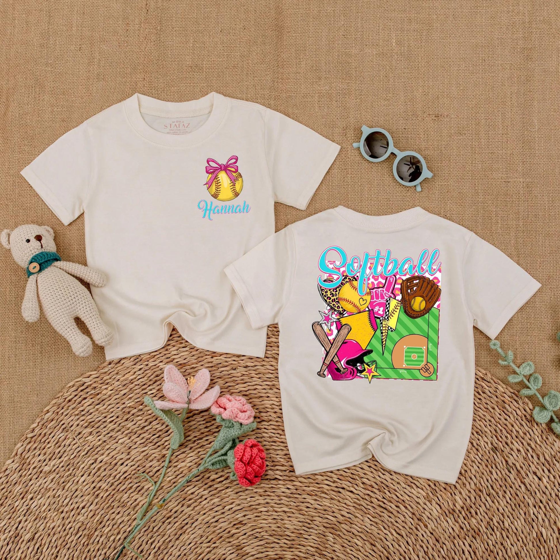 Personalized Softball Pink Bubble Romper for Baby Girls Game Day Outfit Sporty Summer Clothes with Custom Name