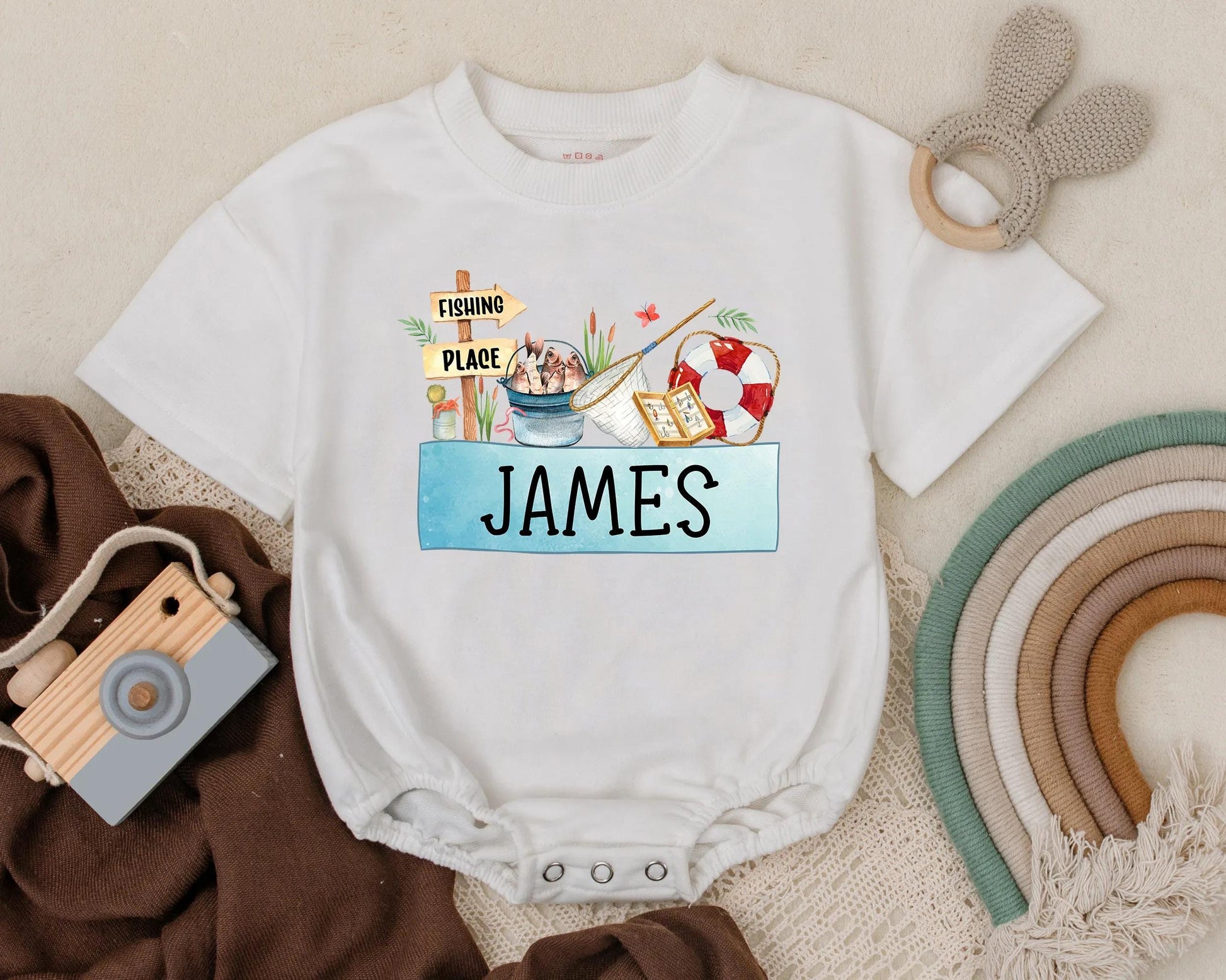 Personalized Name Fishing Bubble Romper Baby Boy Newborn Summer Outfit Fisherman Gift Toddler Outdoor Naturewear