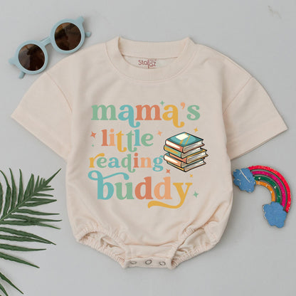 Mama's Little Reading Buddy Baby Romper with Playful Colorful Books and Stars Cute Book Lover Baby Shower Gift Outfit Bodysuit