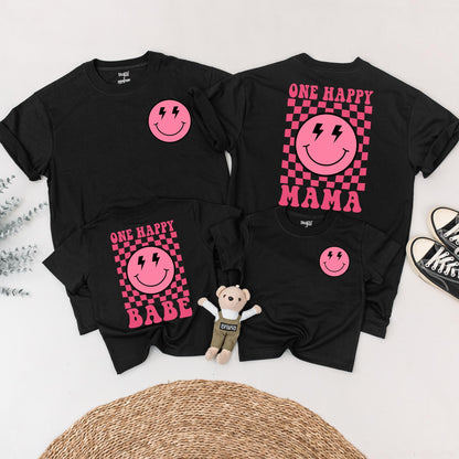One Happy Babe Birthday Shirt First Birthday Outfit Matching Family Mommy and Me Baby Bodysuit Cute Smiley Face Design
