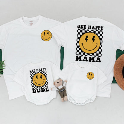 One Happy Dude First Birthday Shirt Matching Family Outfits Baby Boy Celebration Smiley Face Design Cotton Comfortable Party Outfit