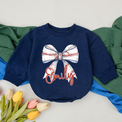 Personalized Retro Baseball Romper for Baby Girls Natural Bubble Outfit Game Day Style Kids Gift