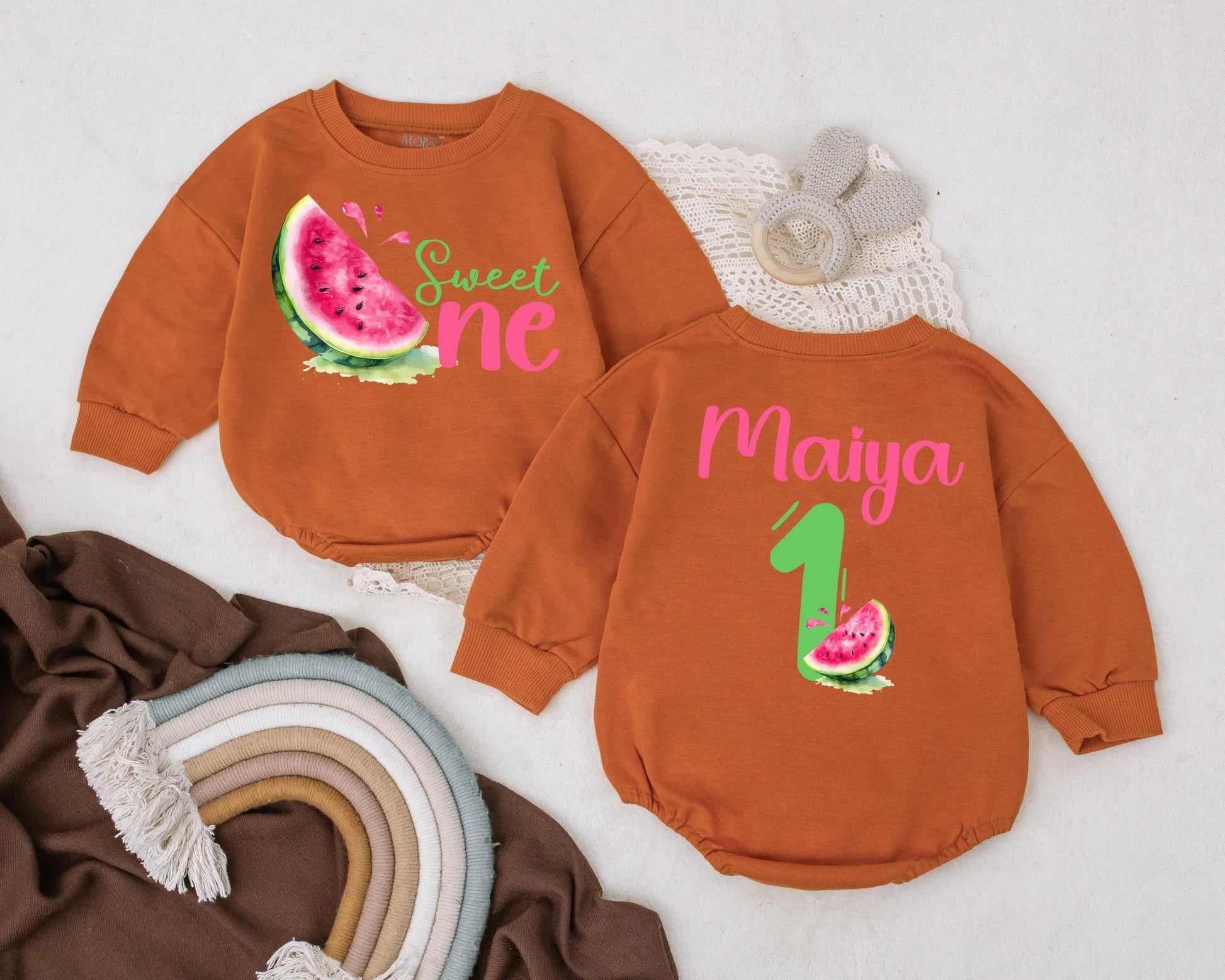 Watermelon First Birthday Romper Sweet One Custom Bubble Outfit for Baby Girl Cake Smash Gift