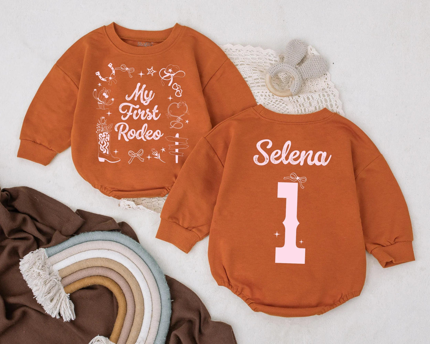 Personalized My First Rodeo Baby Girl Western Birthday Outfit Romper Cowgirl Bodysuit First Birthday Party Country Baby Shower Gift