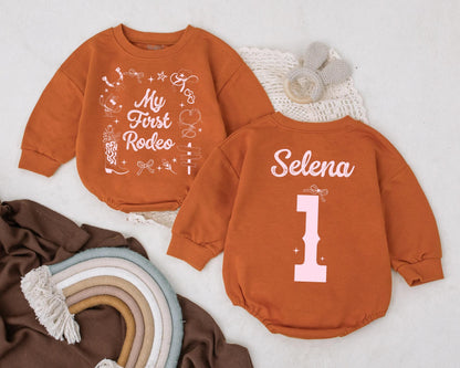 Personalized My First Rodeo Baby Girl Western Birthday Outfit Romper Cowgirl Bodysuit First Birthday Party Country Baby Shower Gift