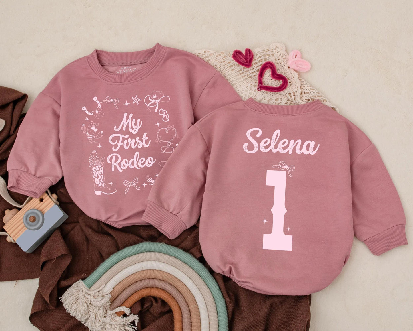 Personalized My First Rodeo Baby Girl Western Birthday Outfit Romper Cowgirl Bodysuit First Birthday Party Country Baby Shower Gift