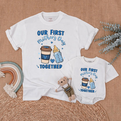 Our First Mother's Day Together Matching Mommy and Son Outfit Shirts for New Mom and Baby Boy Comfortable Cotton Keepsake Gift