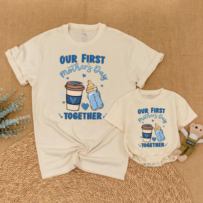 Our First Mother's Day Together Matching Mommy and Son Outfit Shirts for New Mom and Baby Boy Comfortable Cotton Keepsake Gift