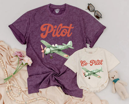 Matching Pilot Dad & Son Tees Cute Airplane Family Shirts Father's Day Birthday Gift Outfit