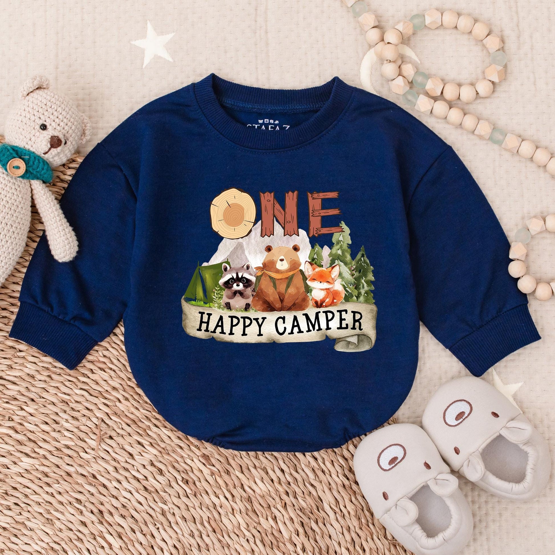 One Happy Camper Bubble Romper Adventure Birthday Bodysuit for Boys First Birthday Outfit Camping Theme Celebration