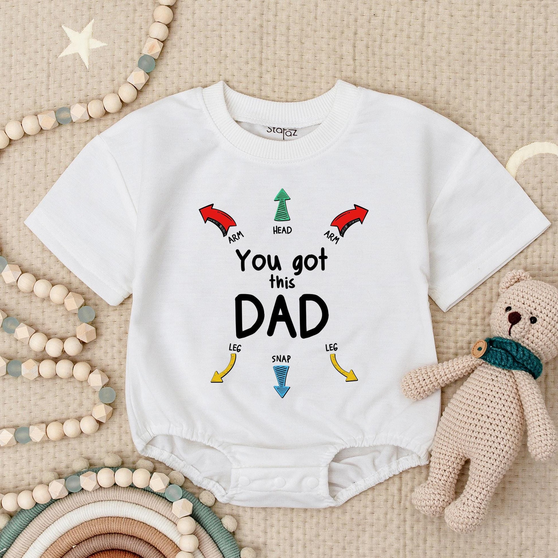 You Got This Dad Romper: Funny Baby Bodysuit with Dad Instructions, Cute First Father's Day Gift, Newborn Clothes for Daddy, Colorful Arrow Design 135