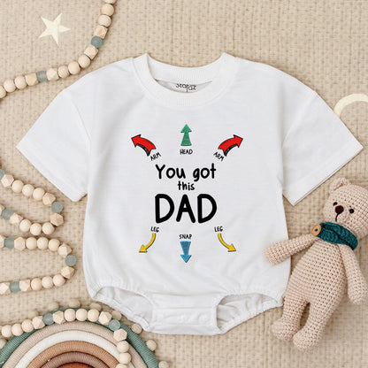 You Got This Dad Romper: Funny Baby Bodysuit with Dad Instructions, Cute First Father's Day Gift, Newborn Clothes for Daddy, Colorful Arrow Design 135