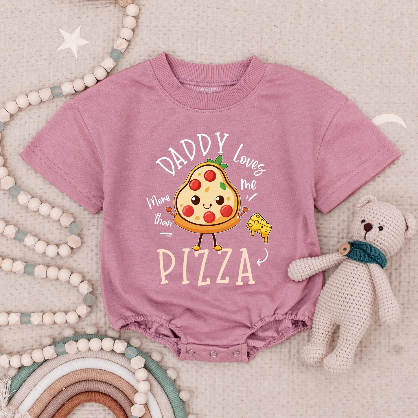 Daddy Loves Me More Than Pizza Romper Funny Baby Bodysuit Father's Day Outfit Cute Pizza Slice Design Infant Onesie Gift Newborn Clothes 130