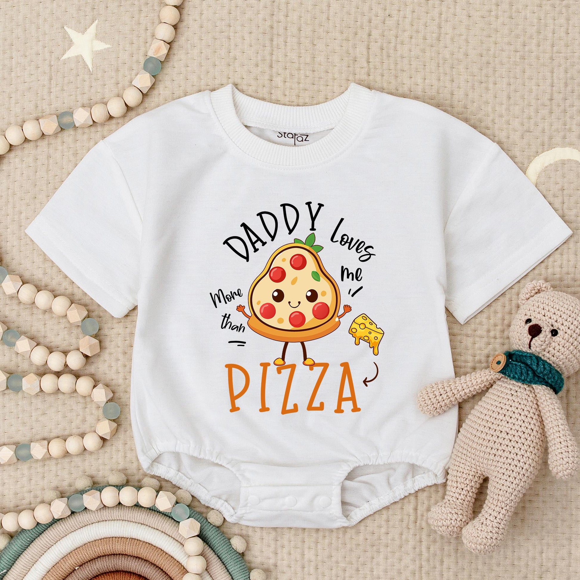 Daddy Loves Me More Than Pizza Romper Funny Baby Bodysuit Father's Day Outfit Cute Pizza Slice Design Infant Onesie Gift Newborn Clothes 130