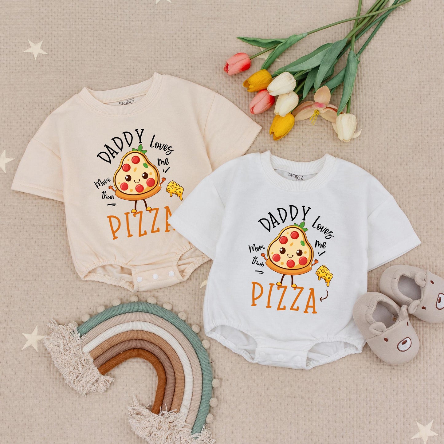 Daddy Loves Me More Than Pizza Romper Funny Baby Bodysuit Father's Day Outfit Cute Pizza Slice Design Infant Onesie Gift Newborn Clothes 130