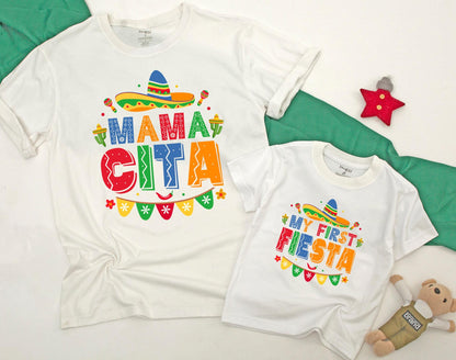 Personalized My First Fiesta Birthday Shirt for Baby Boy Girl, Matching Family Mexican Party Outfit Mama Cita Papacito Taco Celebration