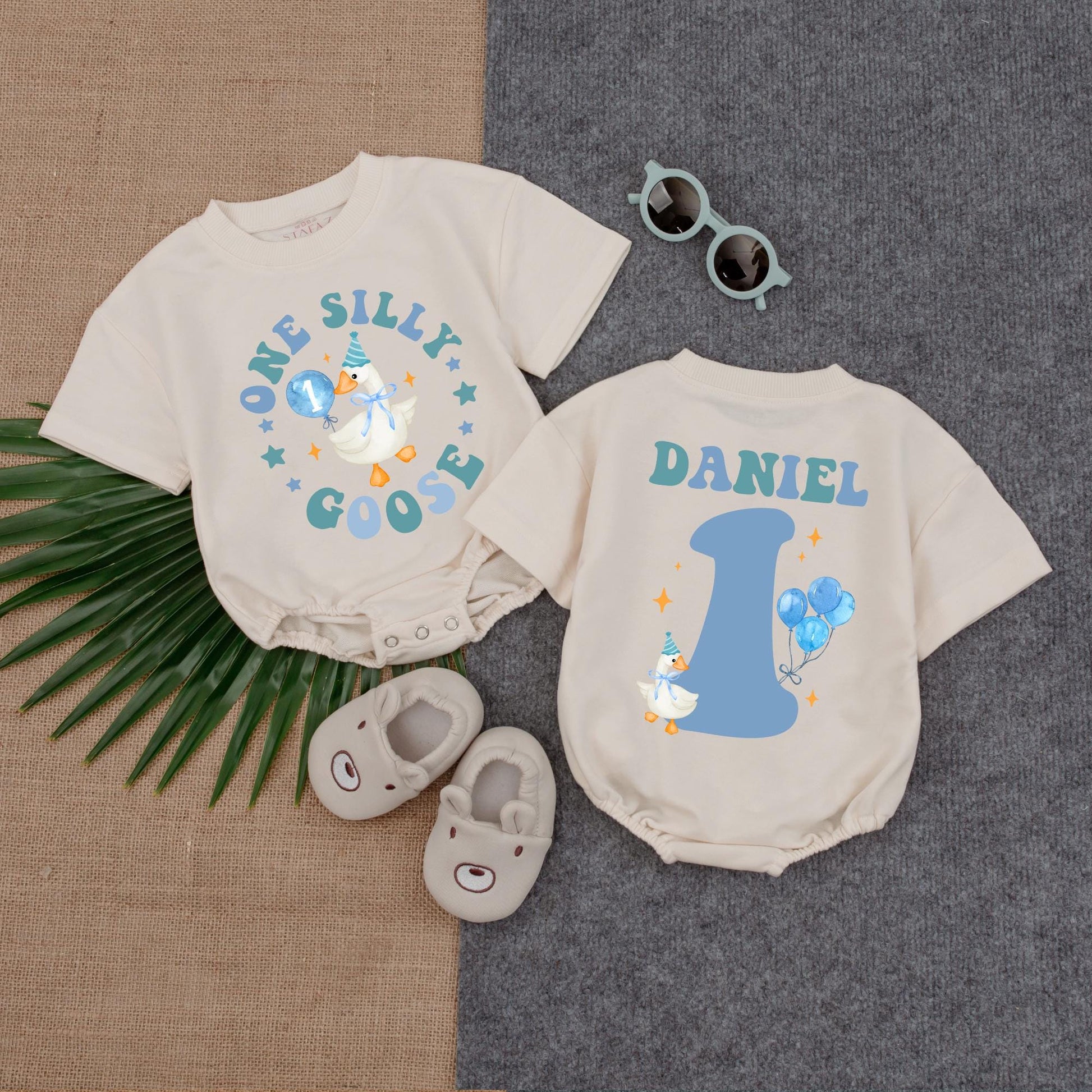 Custom One Boy Silly Goose T-shirt Baby Romper, 1st Birthday Silly Goose Bodysuit, Silly Goose Birthday Outfit, Short Sleeve Bubble Romper