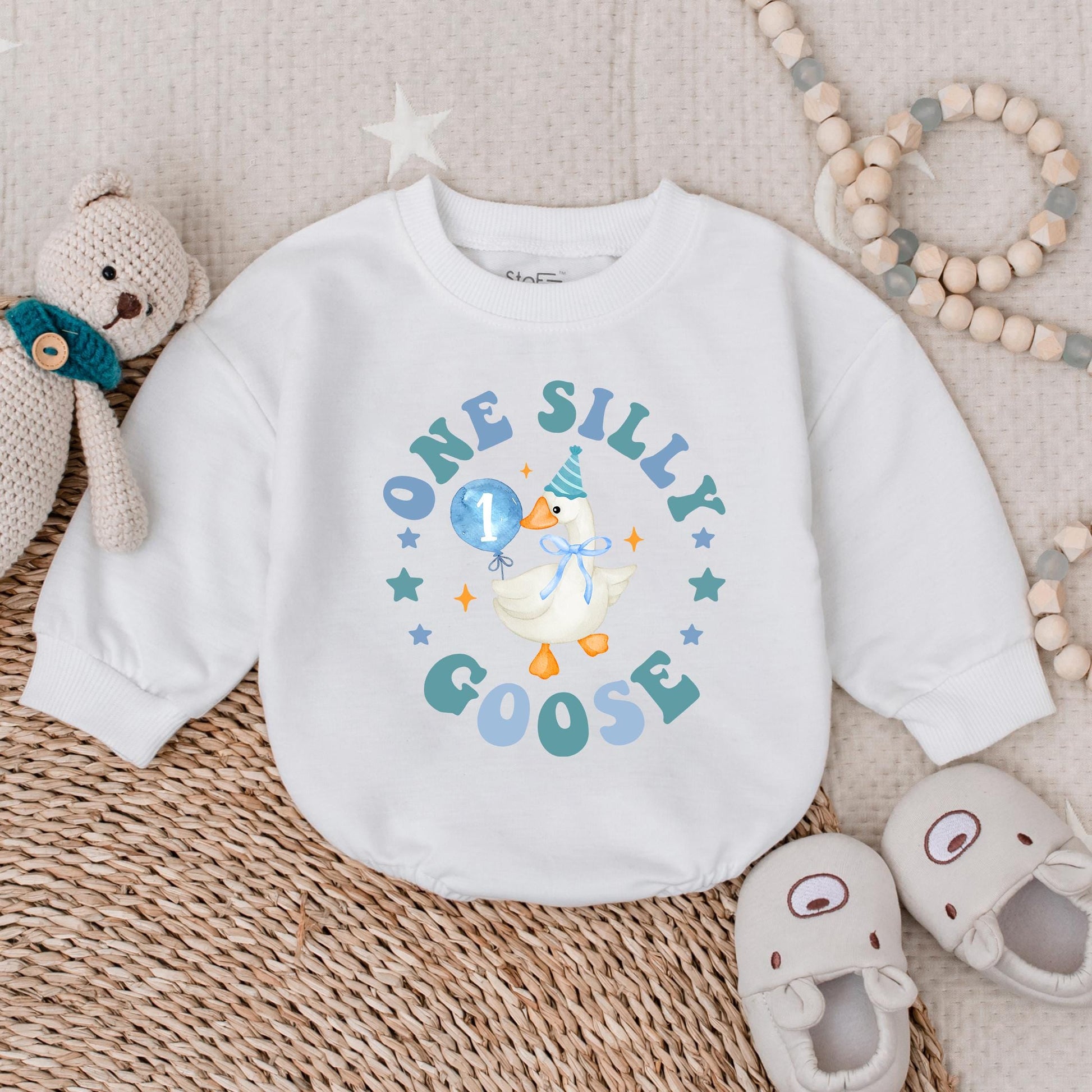 Silly Goose First Birthday Outfit Baby Boy Romper Cute Bubble Bodysuit for a 1st Birthday Celebration Soft Cotton Comfortable and Fun Gift Idea