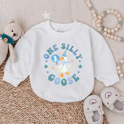 Silly Goose First Birthday Outfit Baby Boy Romper Cute Bubble Bodysuit for a 1st Birthday Celebration Soft Cotton Comfortable and Fun Gift Idea