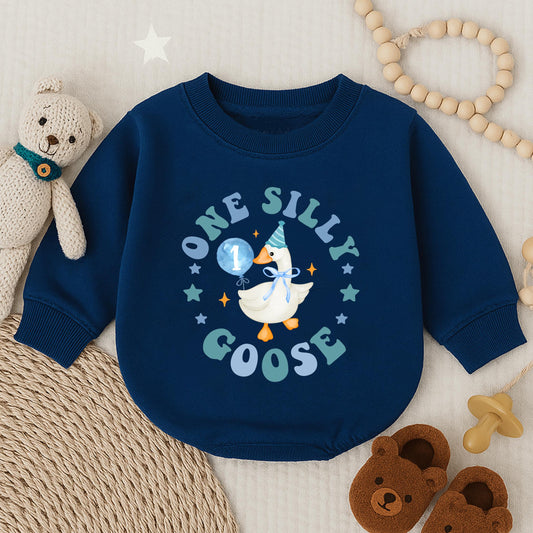 Silly Goose First Birthday Outfit Baby Boy Romper Cute Bubble Bodysuit for a 1st Birthday Celebration Soft Cotton Comfortable and Fun Gift Idea