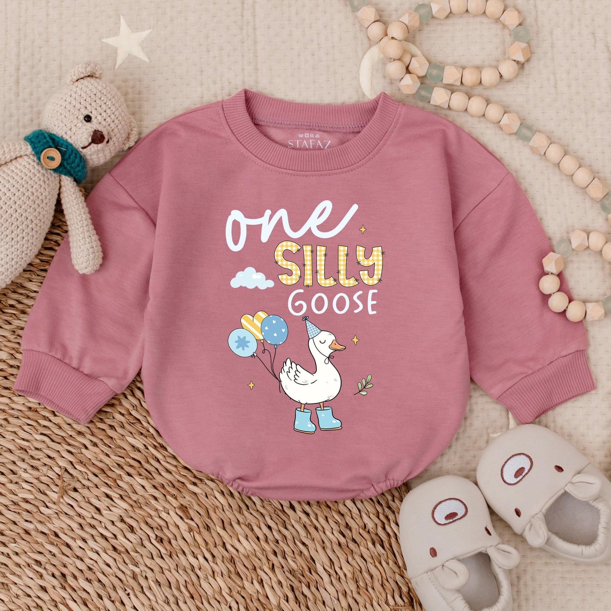 Personalized Silly Goose 1st Birthday Bubble Romper Boy Outfit Comfortable Baby Newborn Celebration Bodysuit Keepsake Gift Idea Cotton