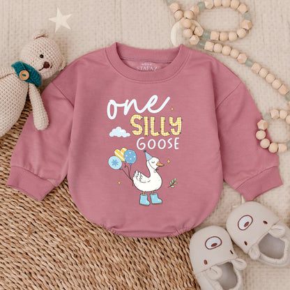 Personalized Silly Goose 1st Birthday Bubble Romper Boy Outfit Comfortable Baby Newborn Celebration Bodysuit Keepsake Gift Idea Cotton