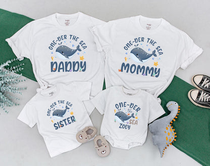 Matching Family Oneder The Sea Ocean Birthday Shirts Mermaid Baby Boy Romper Outfit Custom Name First Birthday Bodysuit Aquarium Sea Animals Theme