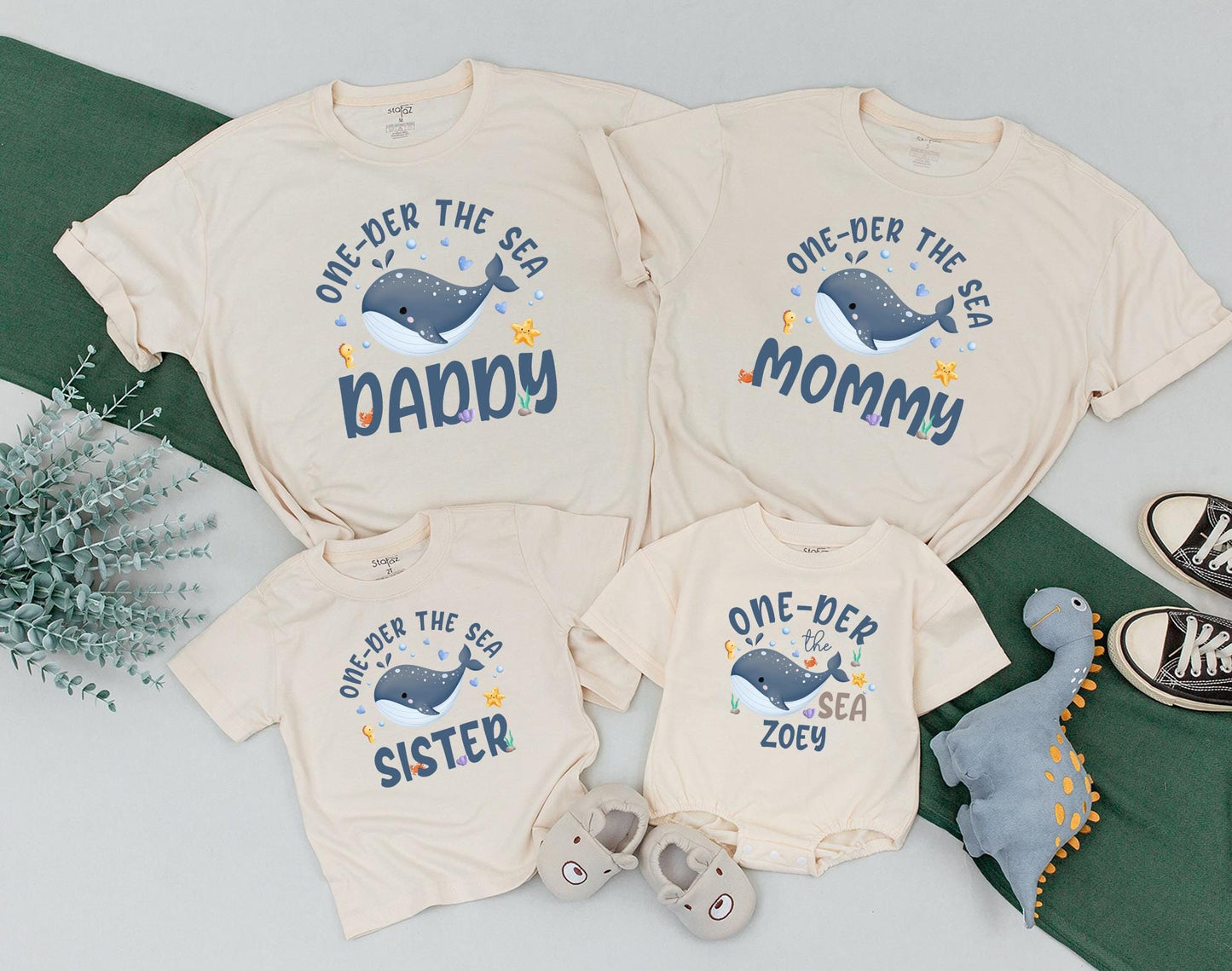 Matching Family Oneder The Sea Ocean Birthday Shirts Mermaid Baby Boy Romper Outfit Custom Name First Birthday Bodysuit Aquarium Sea Animals Theme