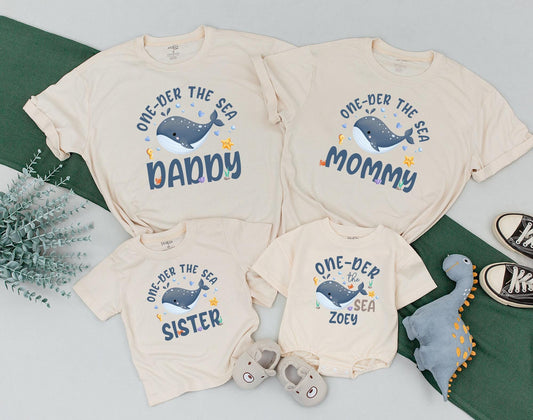 Matching Family Oneder The Sea Ocean Birthday Shirts Mermaid Baby Boy Romper Outfit Custom Name First Birthday Bodysuit Aquarium Sea Animals Theme