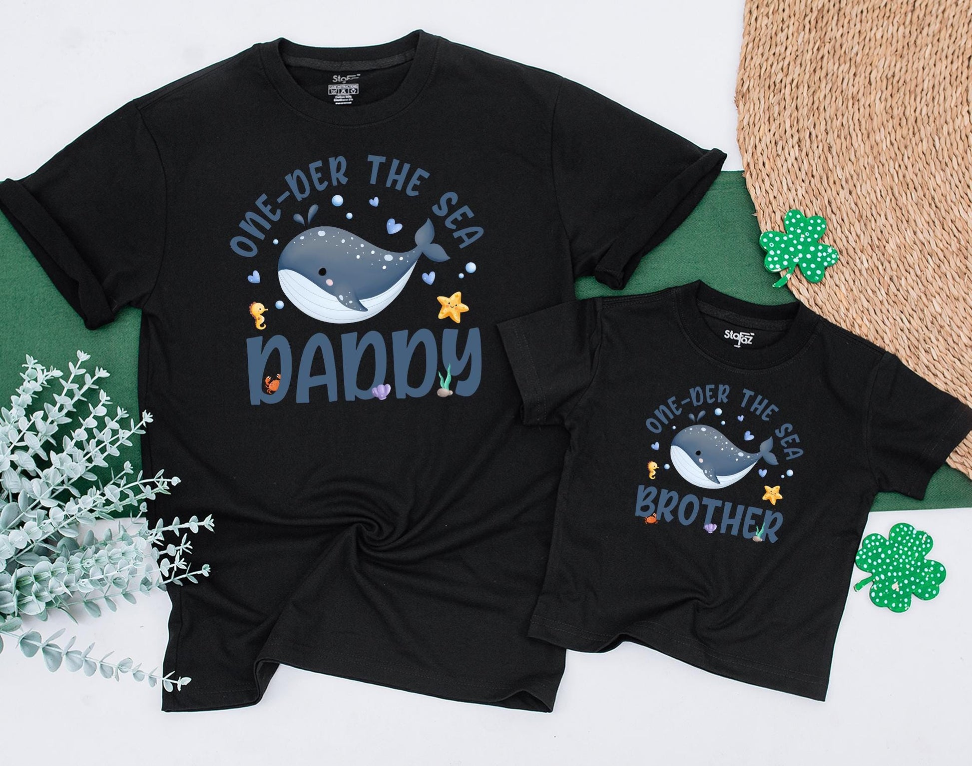 Matching Family Oneder The Sea Ocean Birthday Shirts Mermaid Baby Boy Romper Outfit Custom Name First Birthday Bodysuit Aquarium Sea Animals Theme