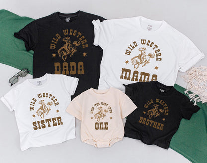 Wild Western Matching Family Shirts First Rodeo 1st Birthday How The West Was One Cowboy Baby Bodysuit Toddler Tee Mama Dad Kids Party Outfit