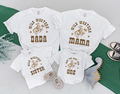 Wild Western Matching Family Shirts First Rodeo 1st Birthday How The West Was One Cowboy Baby Bodysuit Toddler Tee Mama Dad Kids Party Outfit