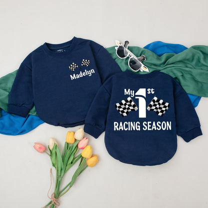 Personalized Fast One Racing Romper for Baby Boy's 1st Birthday, Race Car Theme Outfit, Custom Bodysuit, Baby Shower Gift (139 chars)