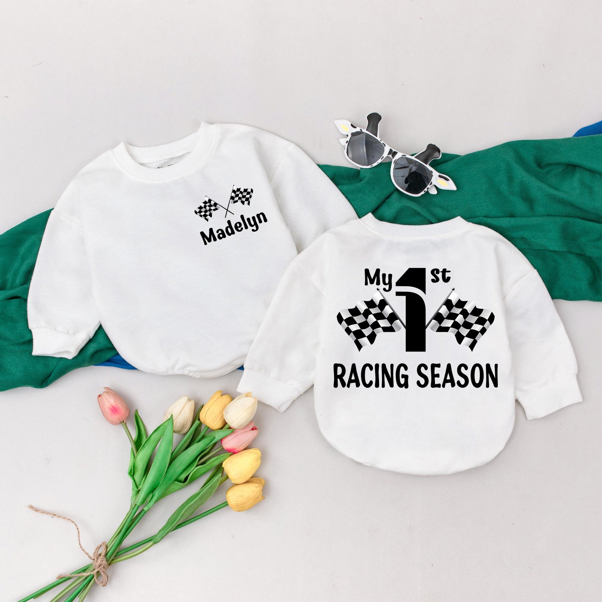 Personalized Fast One Racing Romper for Baby Boy's 1st Birthday, Race Car Theme Outfit, Custom Bodysuit, Baby Shower Gift (139 chars)