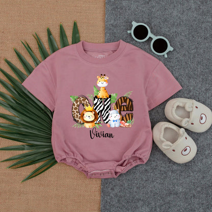 Wild One Safari Birthday T-Shirt Romper Personalized Name Jungle Animals Giraffe Zebra Leopard Boy Girl First Birthday Gift