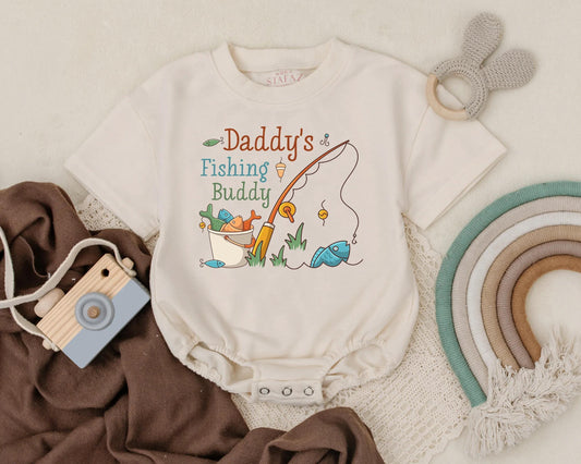 Daddy's Fishing Buddy Bubble Romper for Baby Boy Father's Day Fishing Theme Party Outfit Comfortable Cotton Gift for Dad