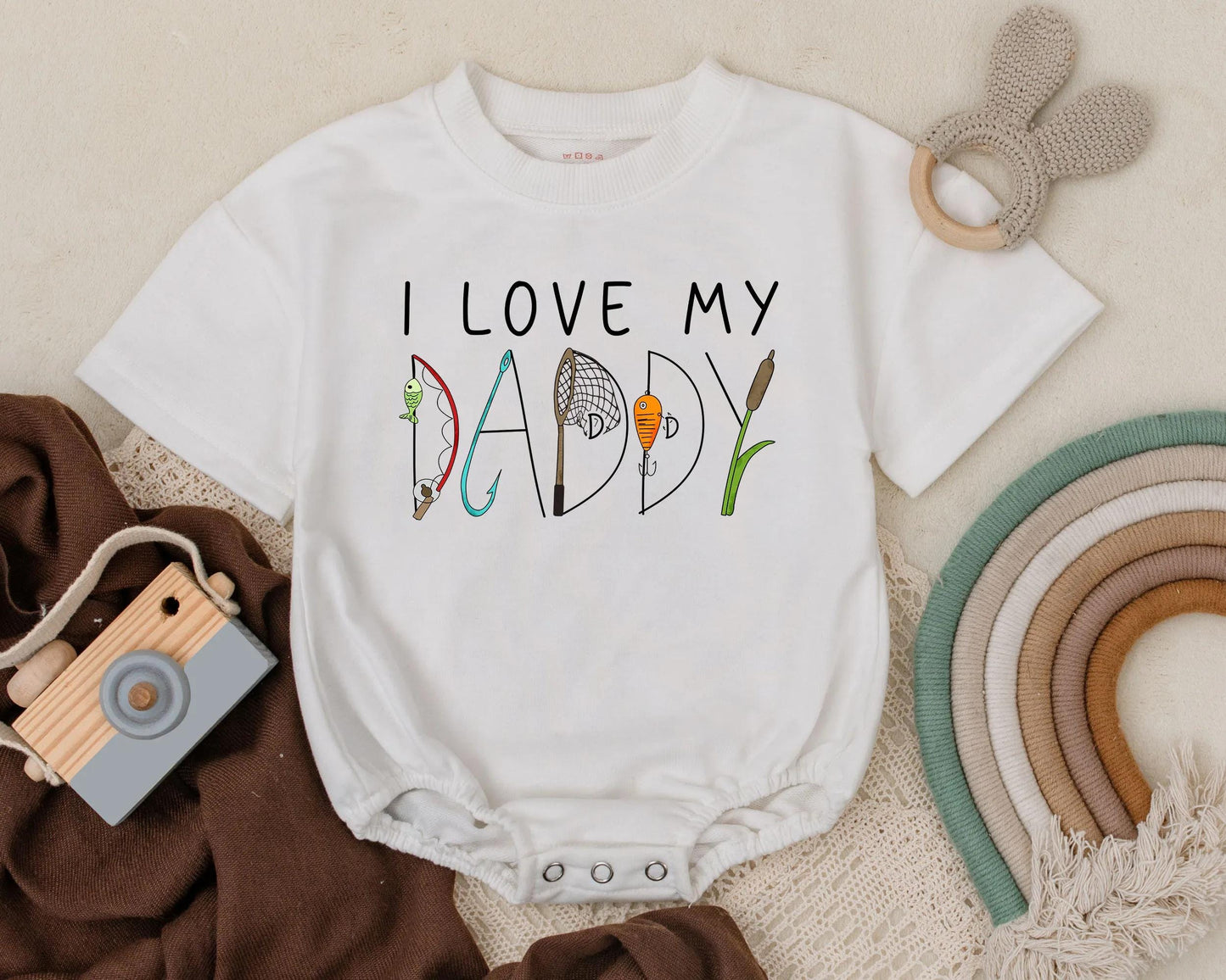 I Love My Daddy Bubble Romper Baby Outfit, First Father's Day Gift, Gone Fishing Romper, New Dad Annoucement, Cotton Comfort