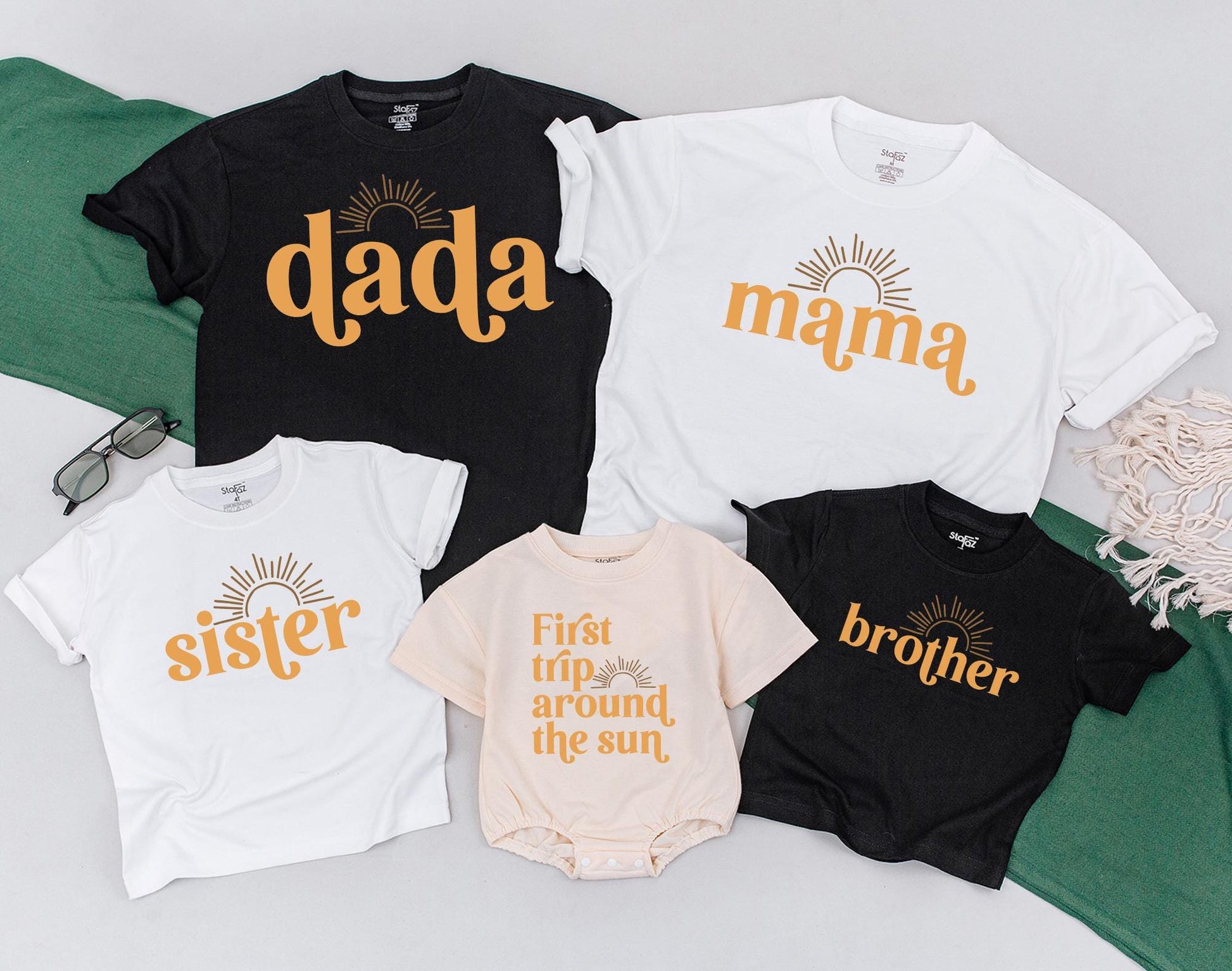 Sunshine First Birthday Trip Around The Sun Shirt Matching Family Outfits Groovy Vibes Baby Bodysuit Mommy and Me