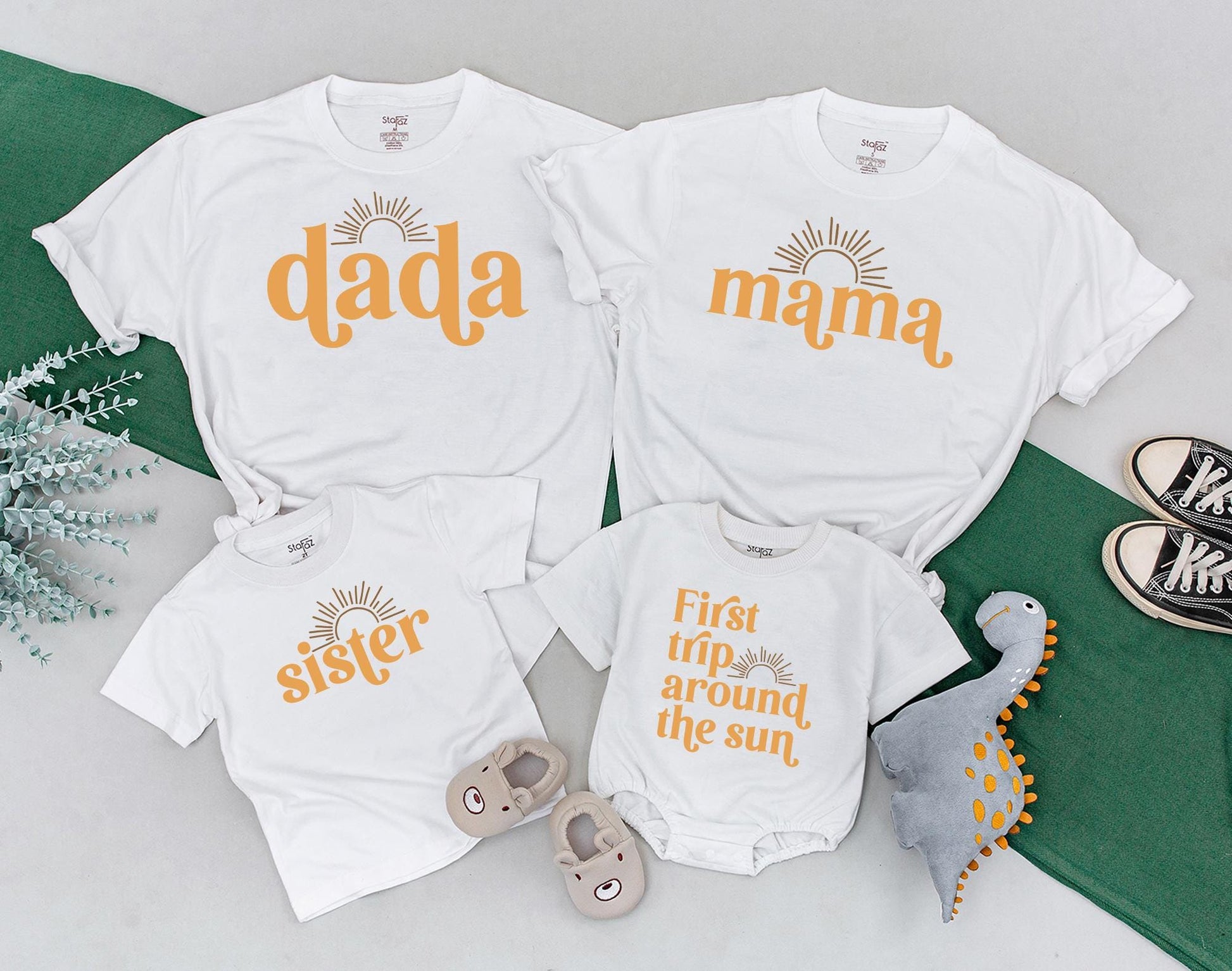 Sunshine First Birthday Trip Around The Sun Shirt Matching Family Outfits Groovy Vibes Baby Bodysuit Mommy and Me