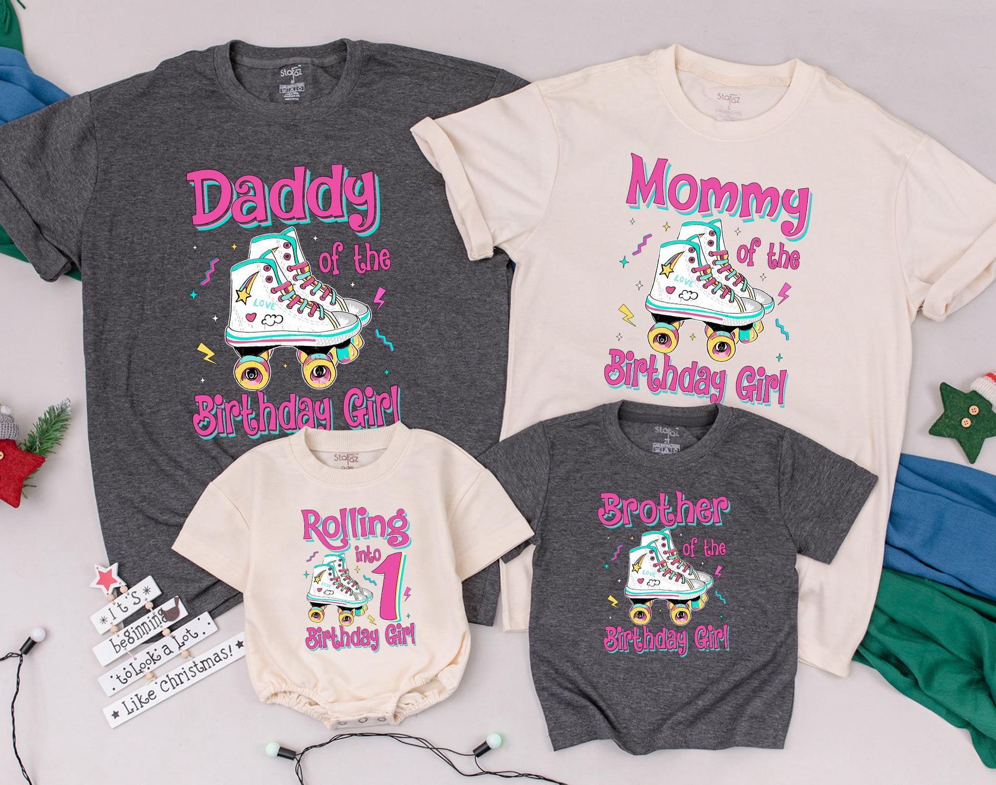 Personalized Rolling Into Birthday Girl Roller Skate Shirt Baby Girl Matching Family Outfits