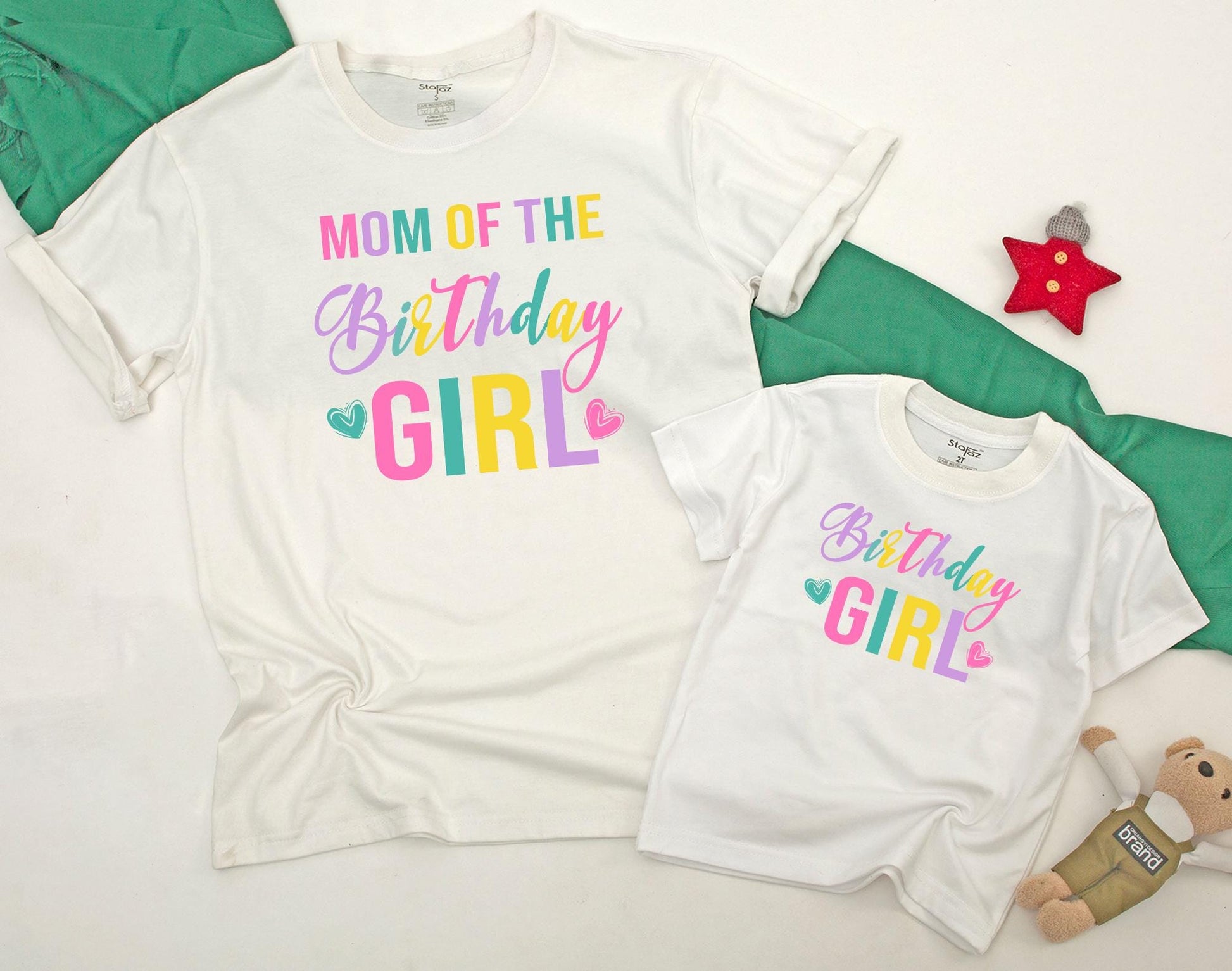 Vibrant Colorful Birthday Girl Family Matching Shirts Mom Dad Kids Fun Celebration Party Outfit Soft Comfortable Cotton Tee Gift Idea