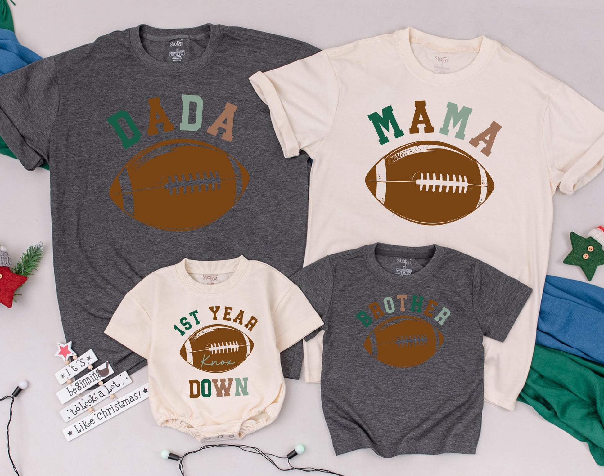 First Birthday Football Family Shirts Touchdown Celebration Boy's 1st Birthday Outfit Dad Mama Matching Party Gear