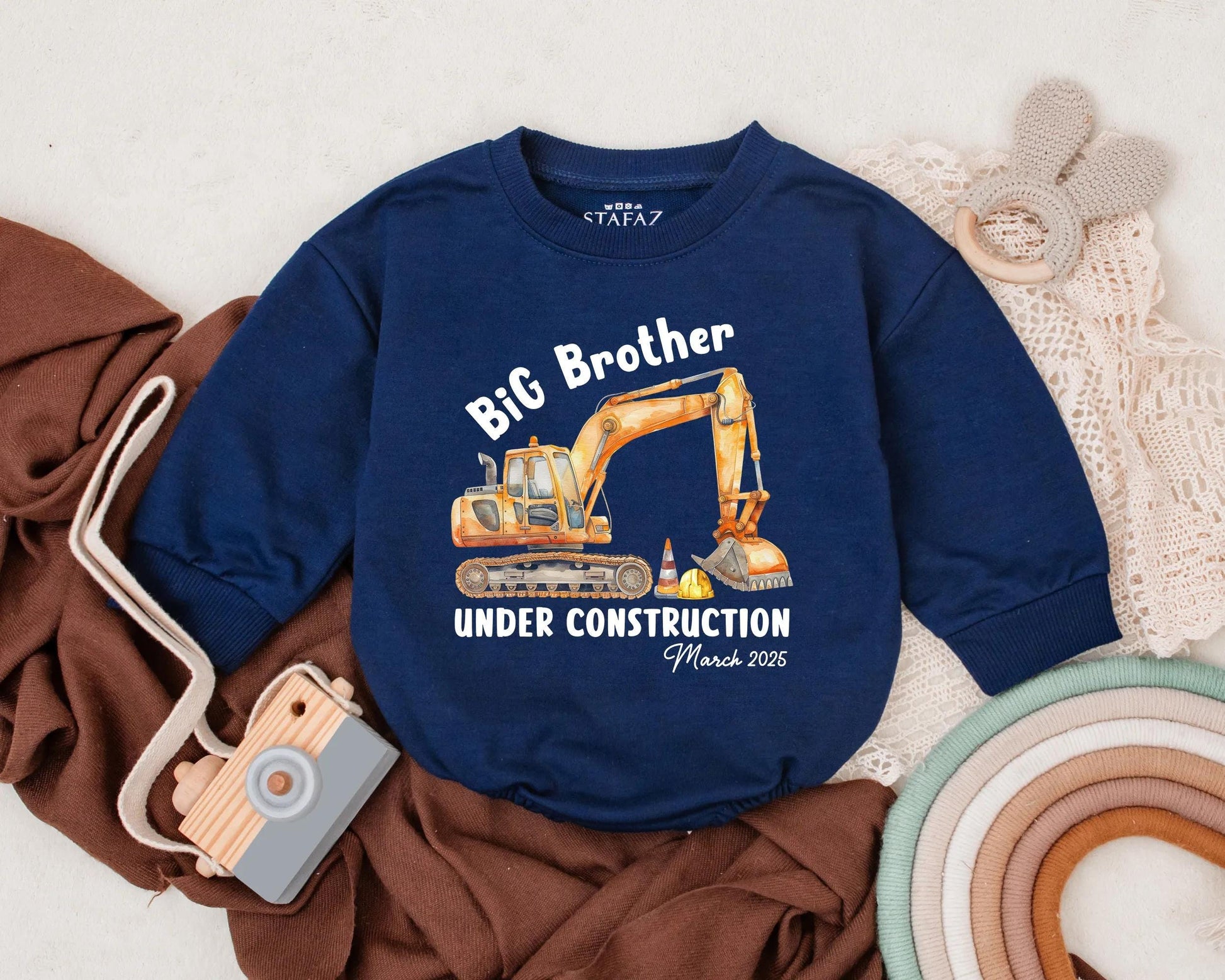 Big Brother Under Construction Baby Romper Personalized Pregnancy Announcement Outfit Due Date Construction Theme Gift