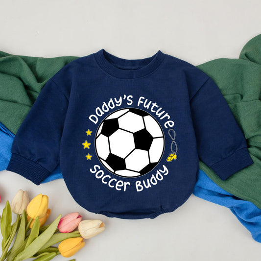 Daddy's Future Soccer Buddy Bubble Romper - Baby Boy or Girl Game Day Outfit with Soccer Ball Design & Stars - Custom Baby Shower Gift