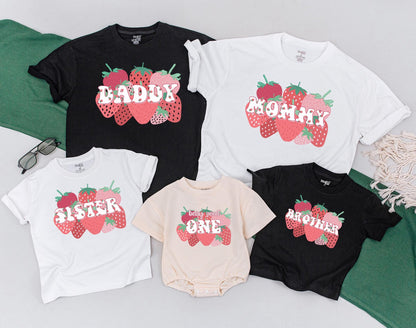 Strawberry Sweet One First Birthday Family Matching T-shirt Mommy and Me Daddy Outfit Berry First Birthday Party Mama 1st Birthday Shirt